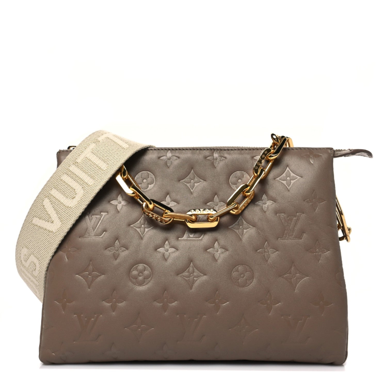 Louis Vuitton Lambskin Embossed Monogram Coussin PM Taupe 1 of 7
