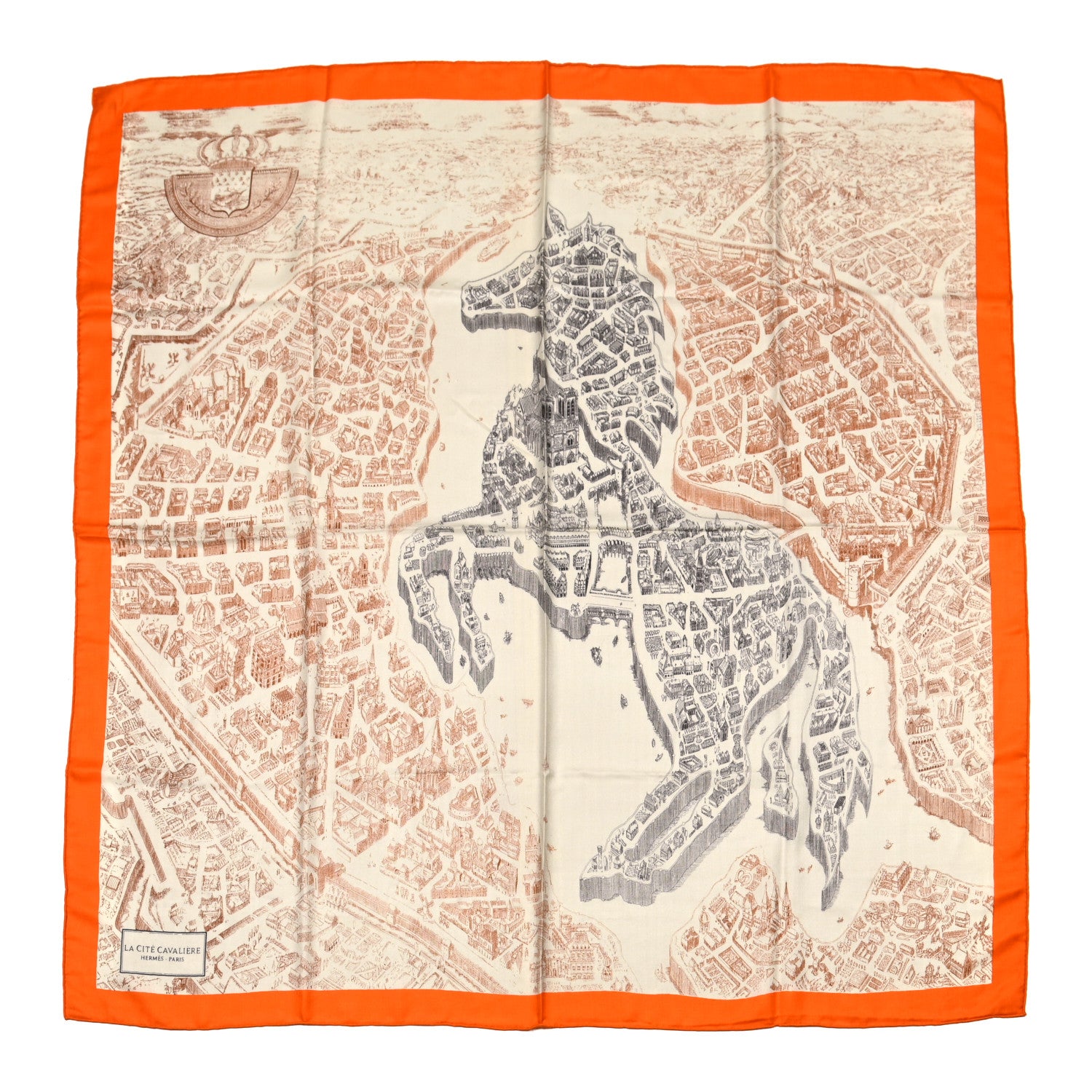 Hermes Cashmere Silk La Cite Cavaliere Shawl 140 Orange Naturel Brun 1 of 4