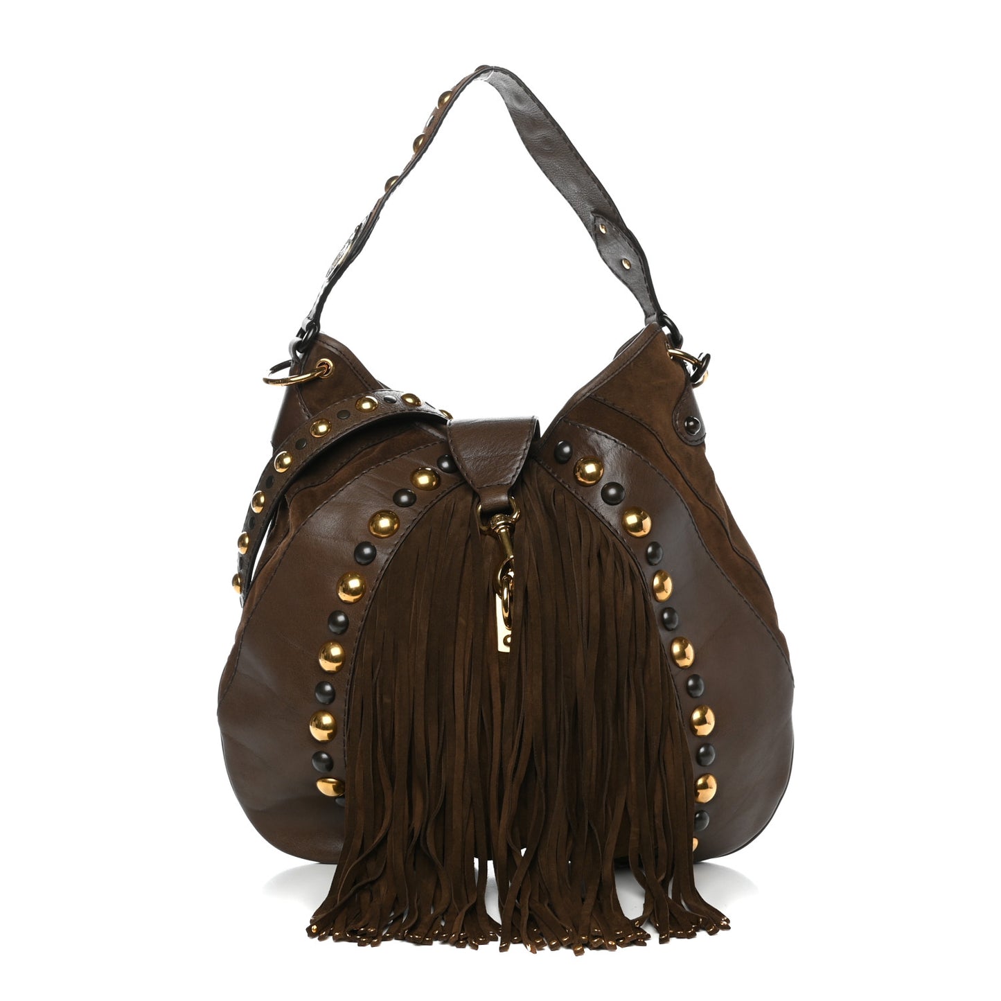 Calfskin Suede Fringe Babouska Hobo Brown