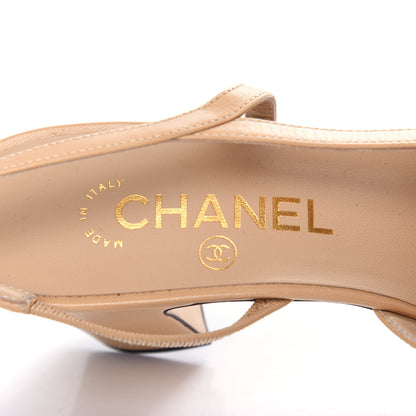 Chanel Goatskin Grosgrain Cap Toe CC Slingback Pumps 38.5 Beige Black 8 of 11