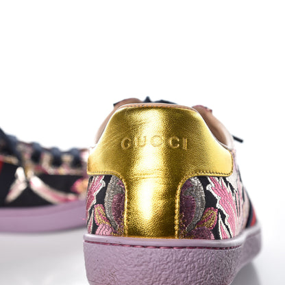 Gucci Lurex Brocade Web Nappa Womens Ace Sneakers 38 Black Pink Oro Vecchio 9 of 12