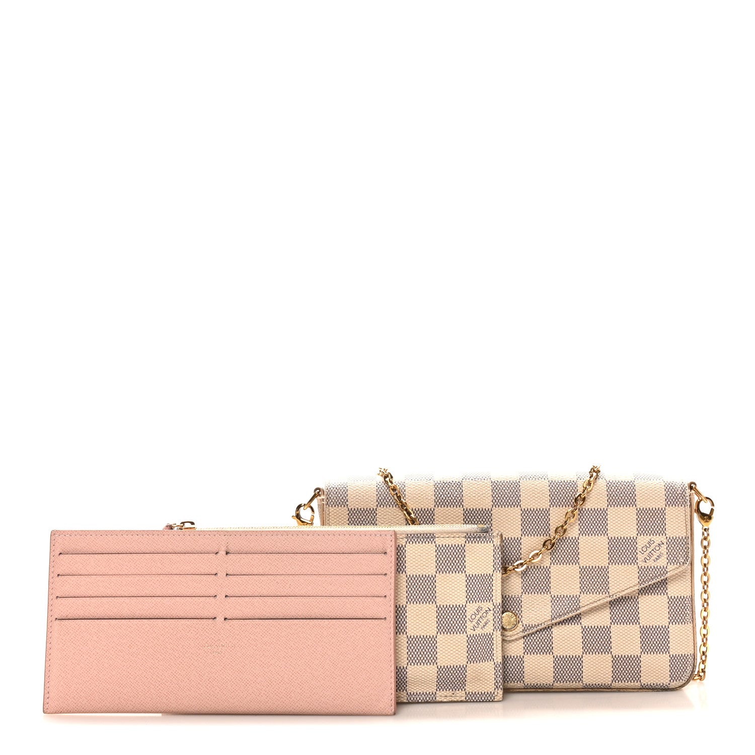 Louis Vuitton Damier Azur Pochette Felicie Chain Wallet Rose Ballerine 2 of 11
