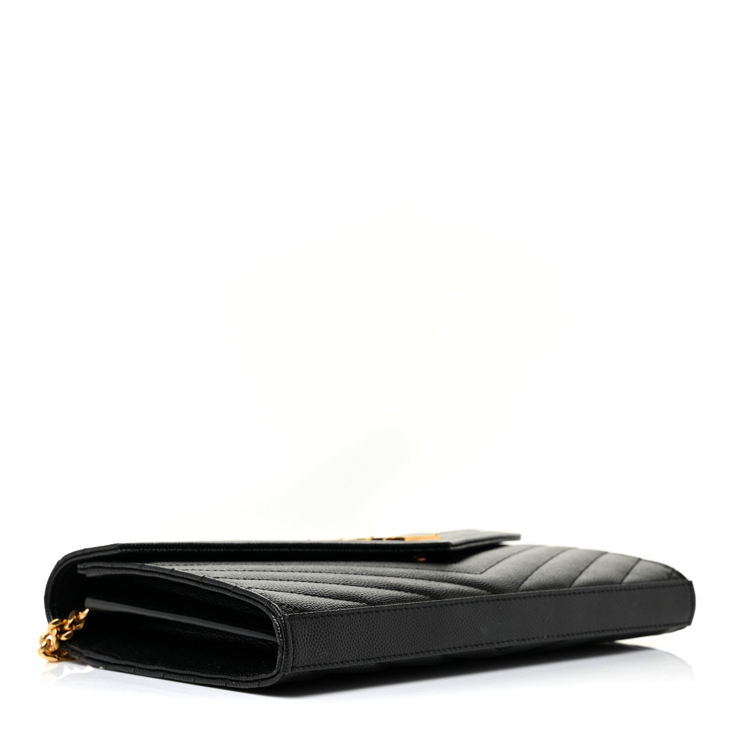 Saint Laurent Grain De Poudre Matelasse Chevron Monogram Chain Wallet Black 4 of 19