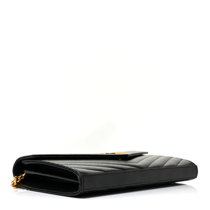 Saint Laurent Grain De Poudre Matelasse Chevron Monogram Chain Wallet Black 4 of 19