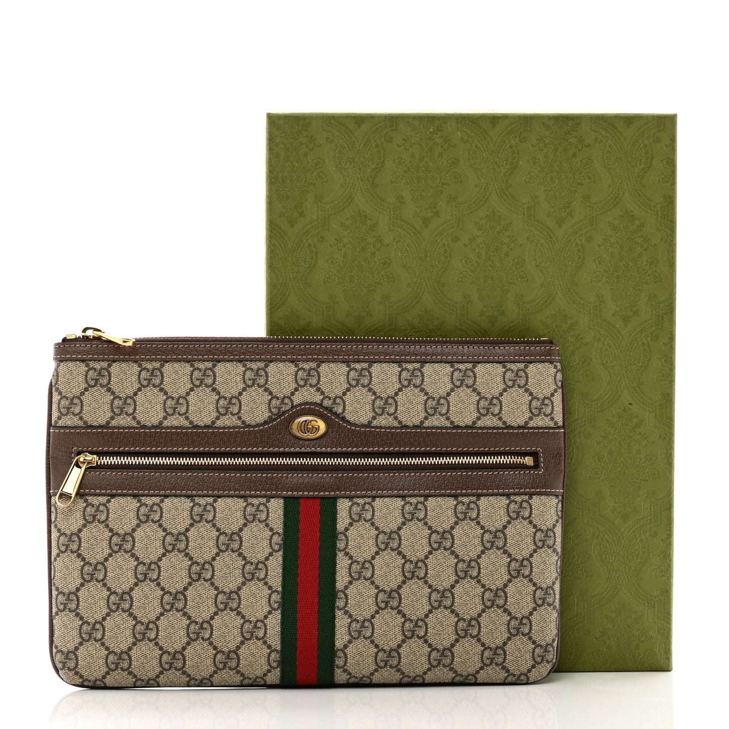 GG Supreme Monogram Large Ophidia Pouch Clutch Brown