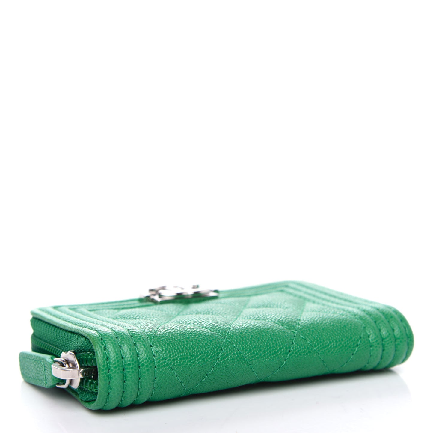 Caviar Quilted Boy Zip Around Coin Purse Wallet Green