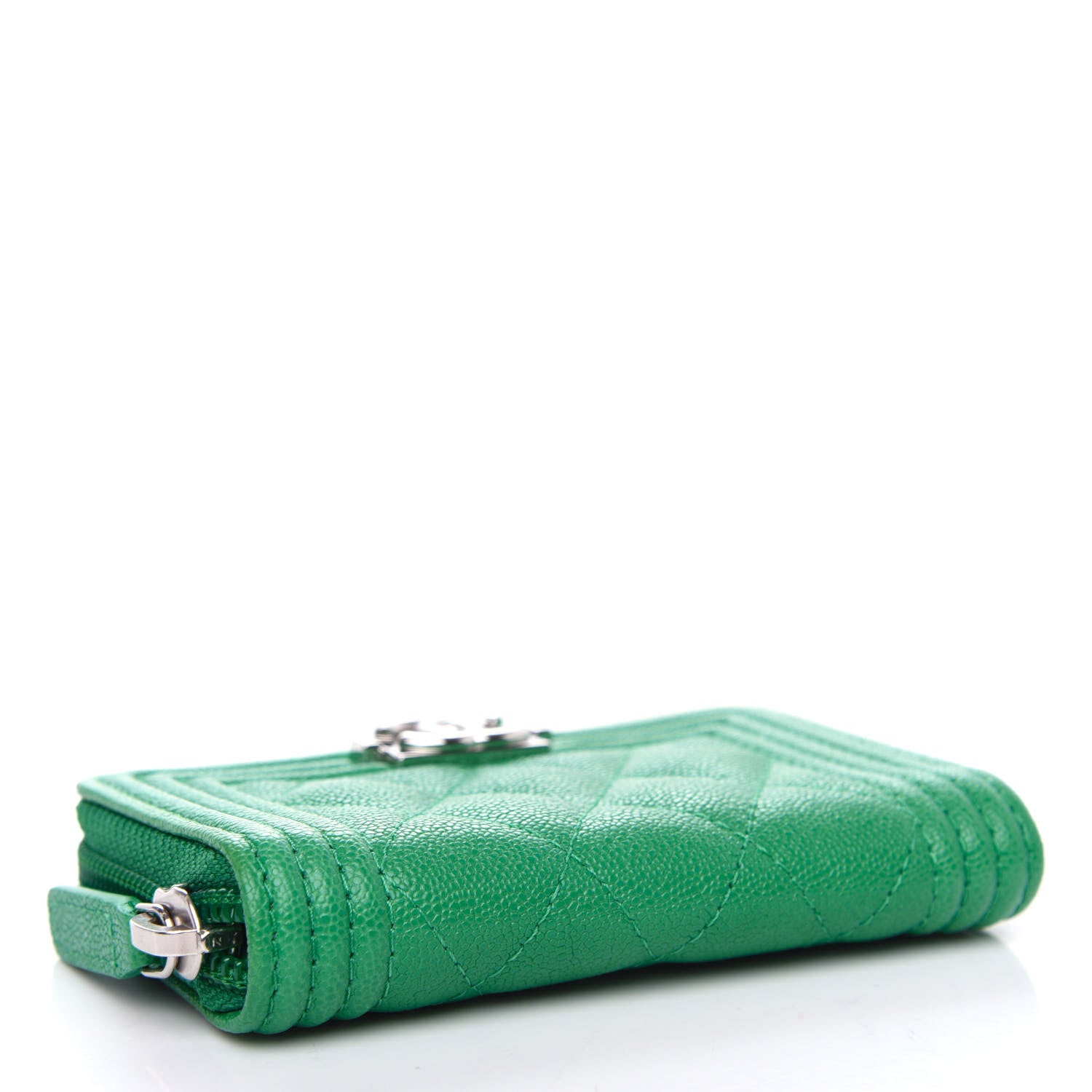 Chanel Caviar Quilted Boy Zip Around Coin Purse Wallet Green 4 of 8