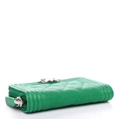 Chanel Caviar Quilted Boy Zip Around Coin Purse Wallet Green 4 of 8