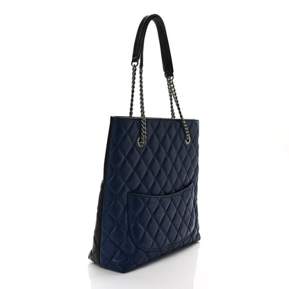 Chanel Lambskin Quilted Small Urban Delight Tote Black Blue 3 of 8