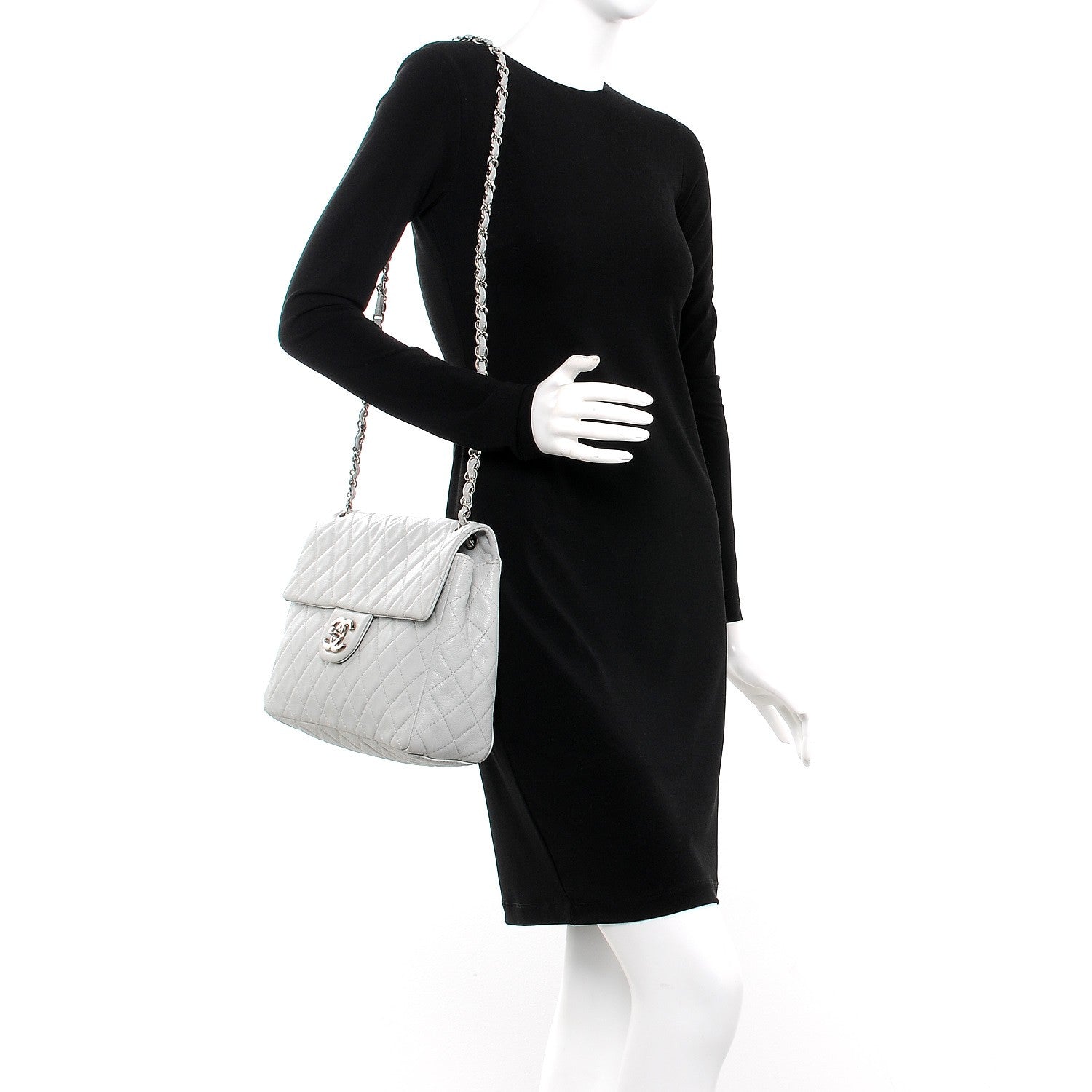 Chanel Caviar Quilted Maxi Single Flap Light Grey 2 of 12