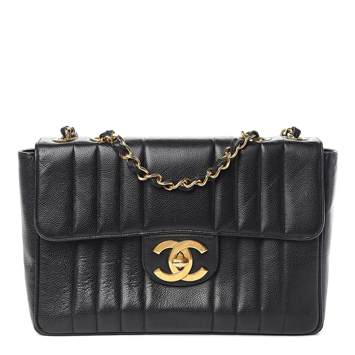 Caviar Vertical Quilted Jumbo Single Flap Black