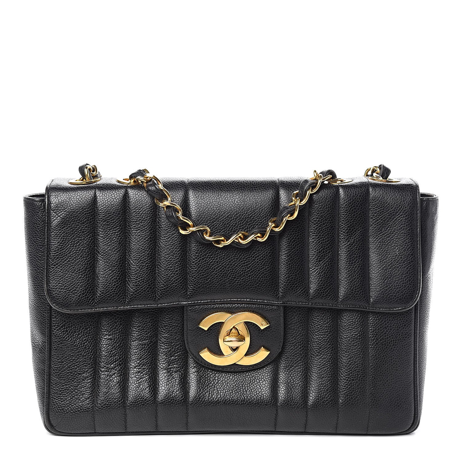Chanel Caviar Vertical Quilted Jumbo Single Flap Black 1 of 15
