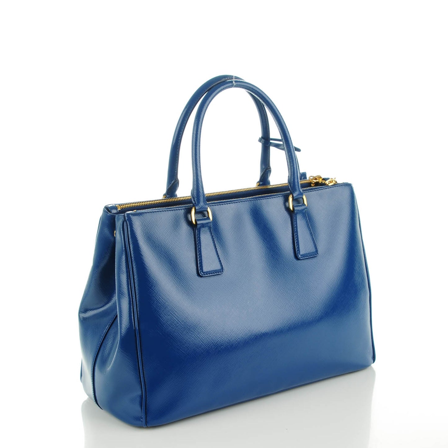 Saffiano Vernice Medium Galleria Double Zip Tote Azzurro