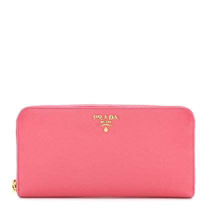 Prada Saffiano Triangle Zip Around Wallet Peonia 1 of 9