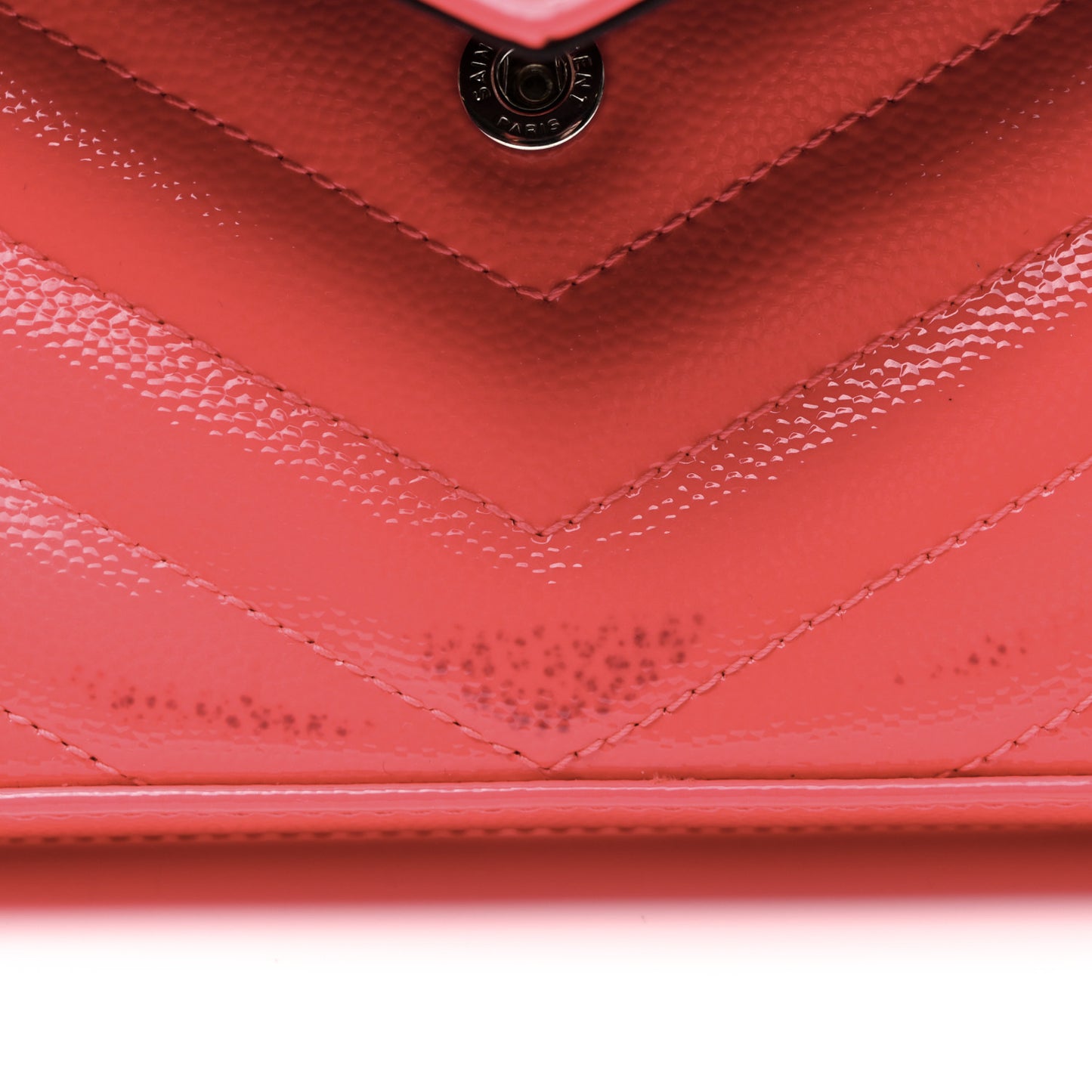 Patent Grain De Poudre Matelasse Chevron Monogram Chain Wallet Neon Pink