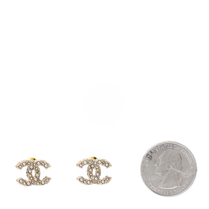 Chanel Pearl Crystal CC Earrings Light Gold 2 of 5