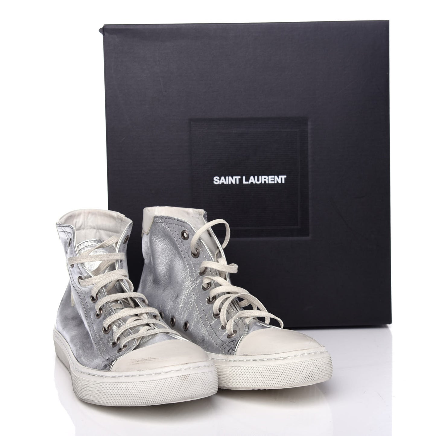 Distressed Calfskin Bedford Logo-Appliqued Hightop Sneakers 40 Argento Cream White