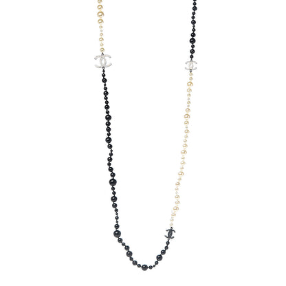 Chanel Pearl Beaded CC Long Necklace Black White 1 of 5