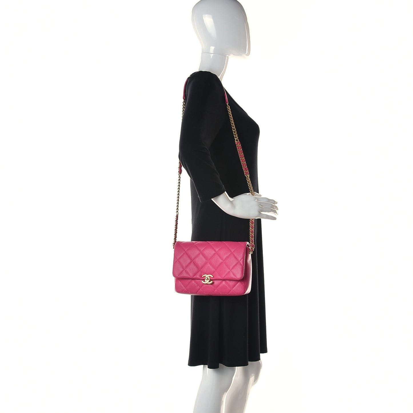 Shiny Caviar Quilted Small Chain Melody Flap Dark Pink