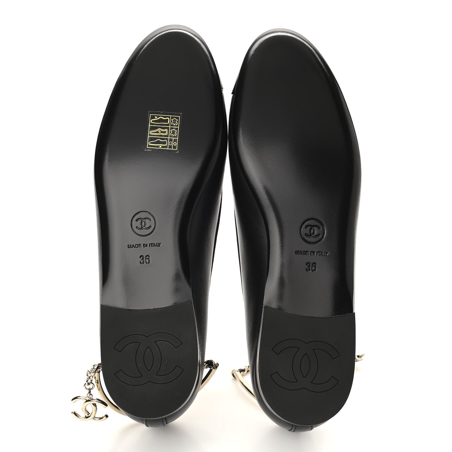 Chanel Lambskin Patent Calfskin Cap Toe Ankle Chain Ballerina Flats 36 Black 5 of 8