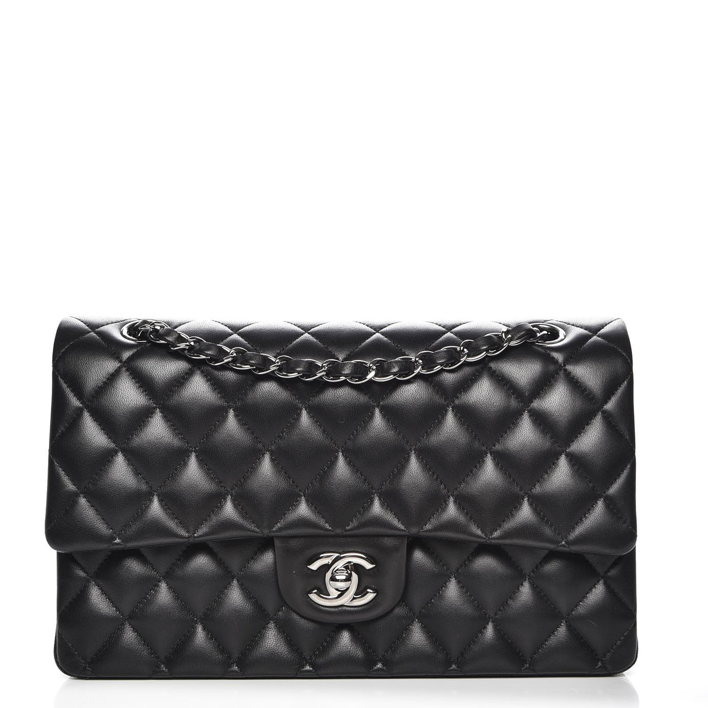 Lambskin Quilted Medium Double Flap Black
