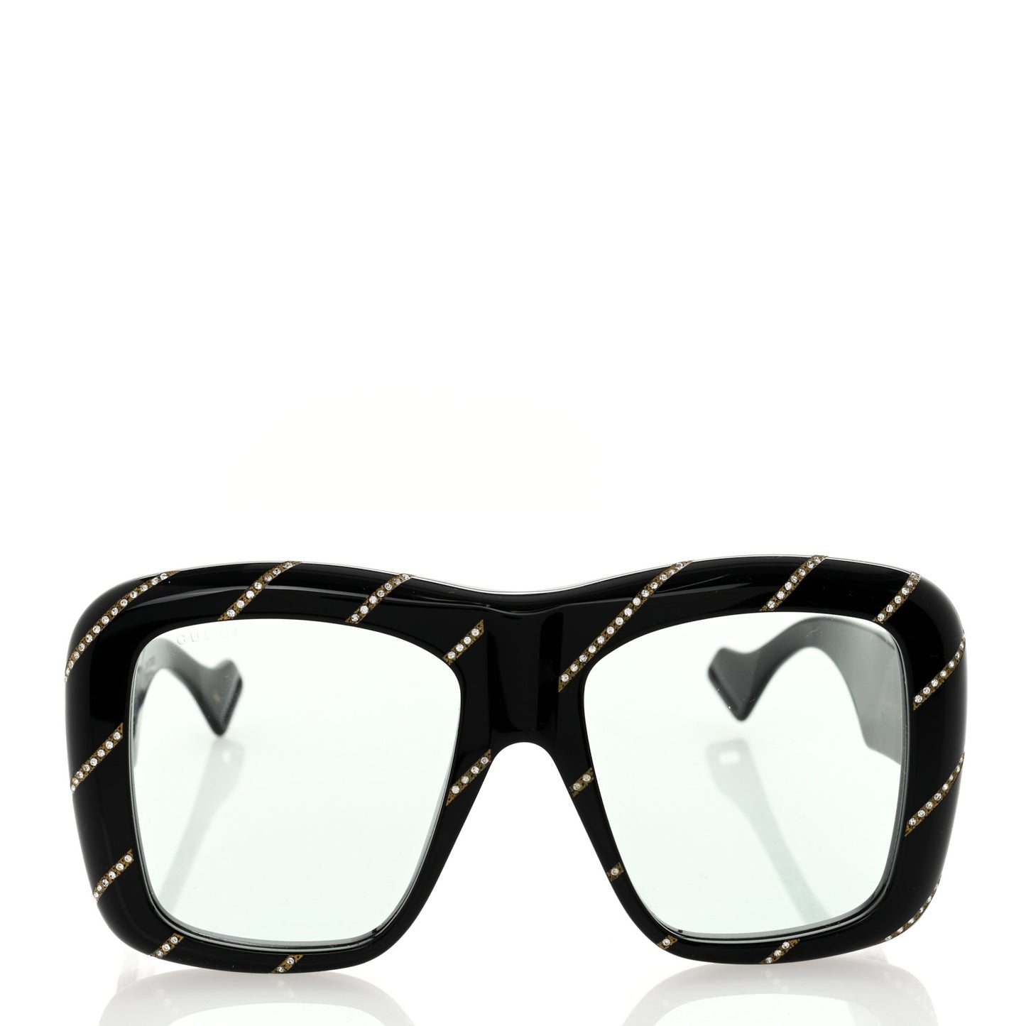 Acetate Crystal Striped Square Frame Sunglasses GG0498S Black