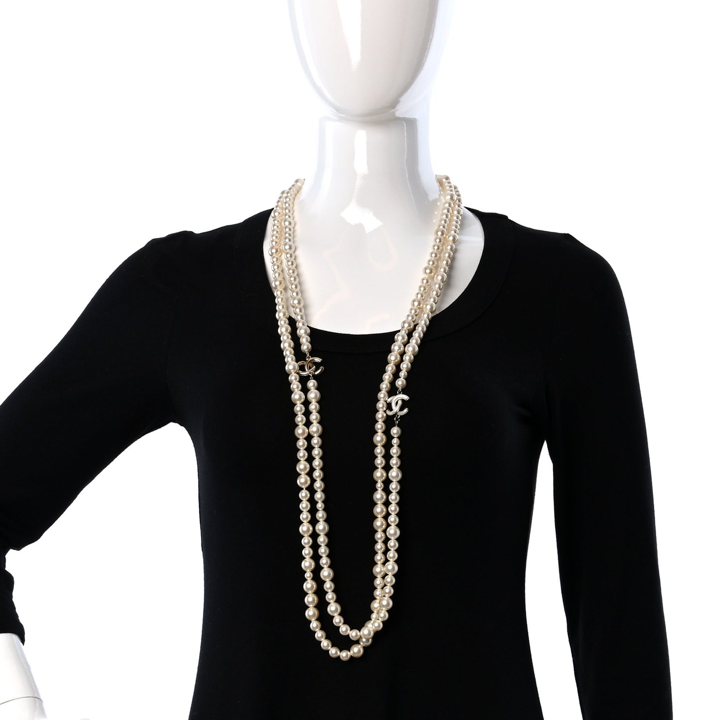 Graduated Pearl CC Long Necklace Gold