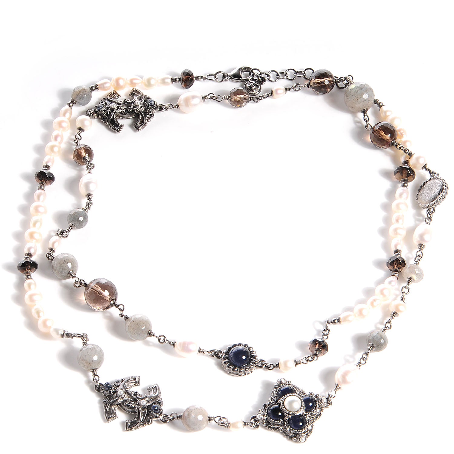 Chanel Beaded CC Pearl Long Necklace Ruthenium 1 of 7