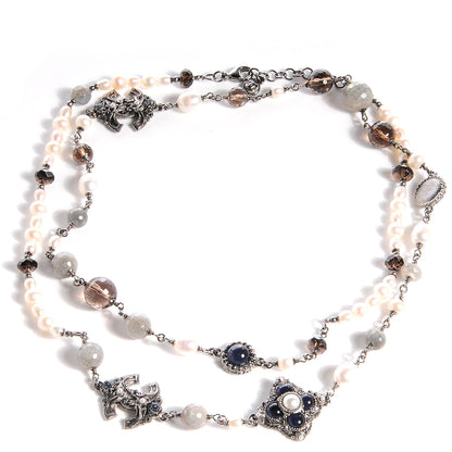 Chanel Beaded CC Pearl Long Necklace Ruthenium 1 of 7