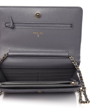 Chanel Caviar Quilted French New Wave Chain CC Wallet On Chain WOC Grey 5 of 10