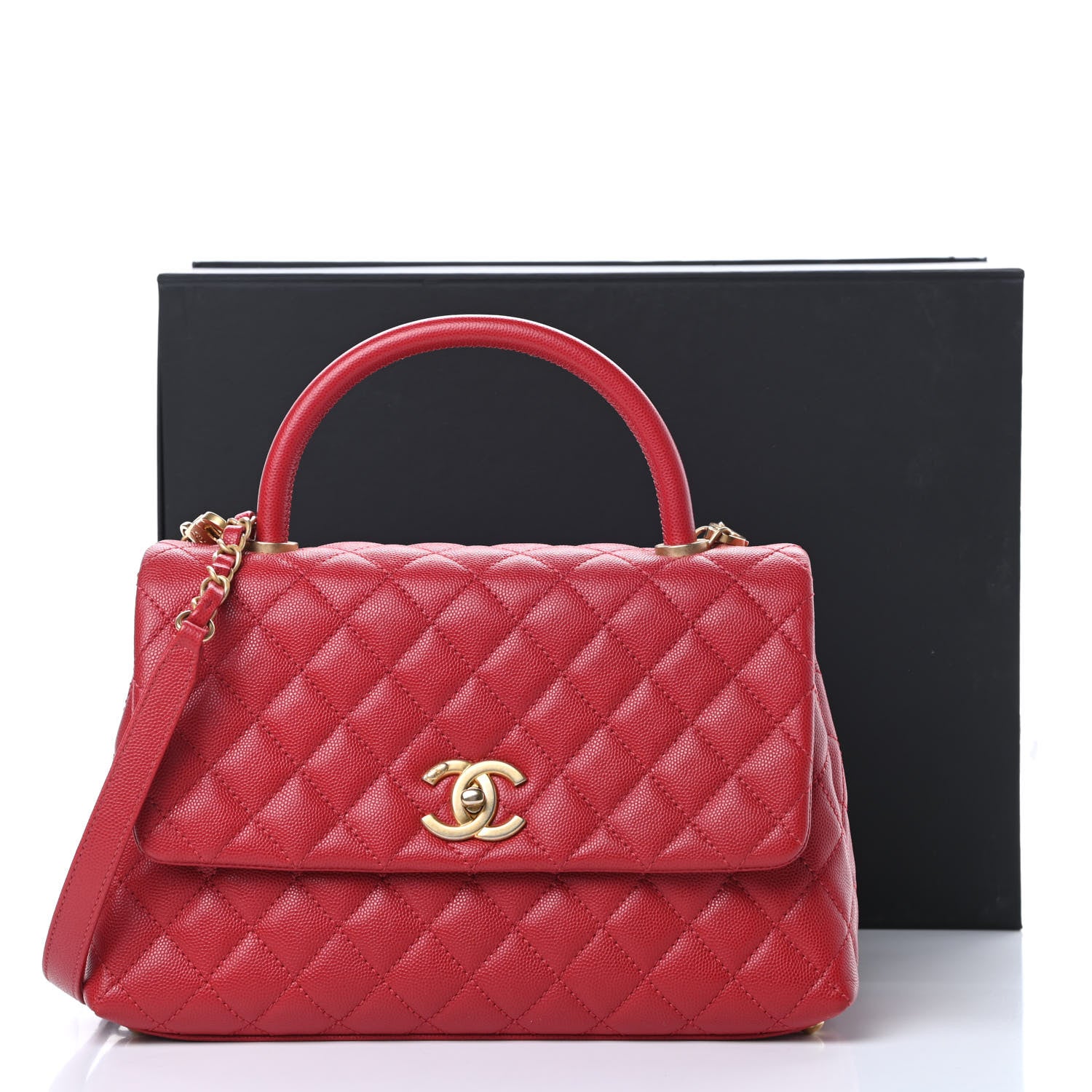 Chanel Caviar Quilted Small Coco Handle Flap Red 11 of 11