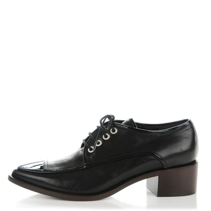 Chanel Calfskin Patent CC Lace Up Oxfords 38 Black 1 of 9