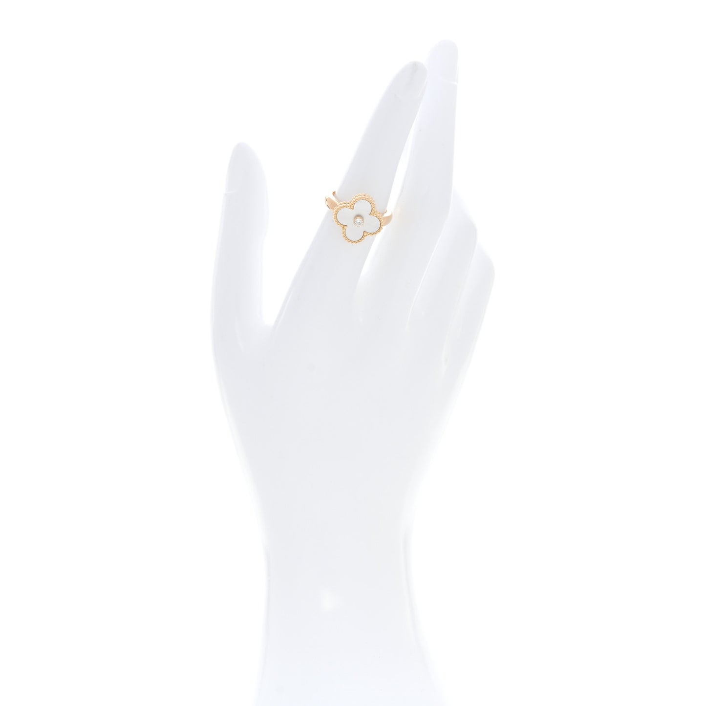 18K Yellow Gold Diamond Mother of Pearl Vintage Alhambra Ring 52 6