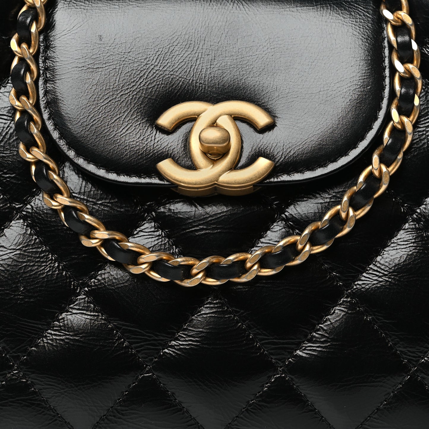 Shiny Aged Calfskin Quilted Nano Kelly Shopper Black
