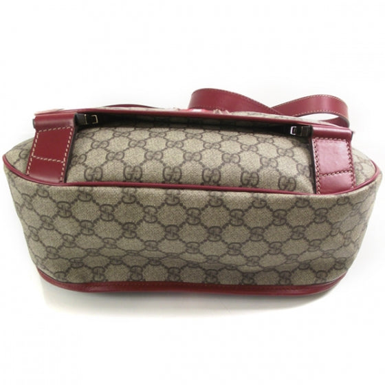 GG Plus Monogram Medium Double Buckle Flap Messenger Bag Beige Red
