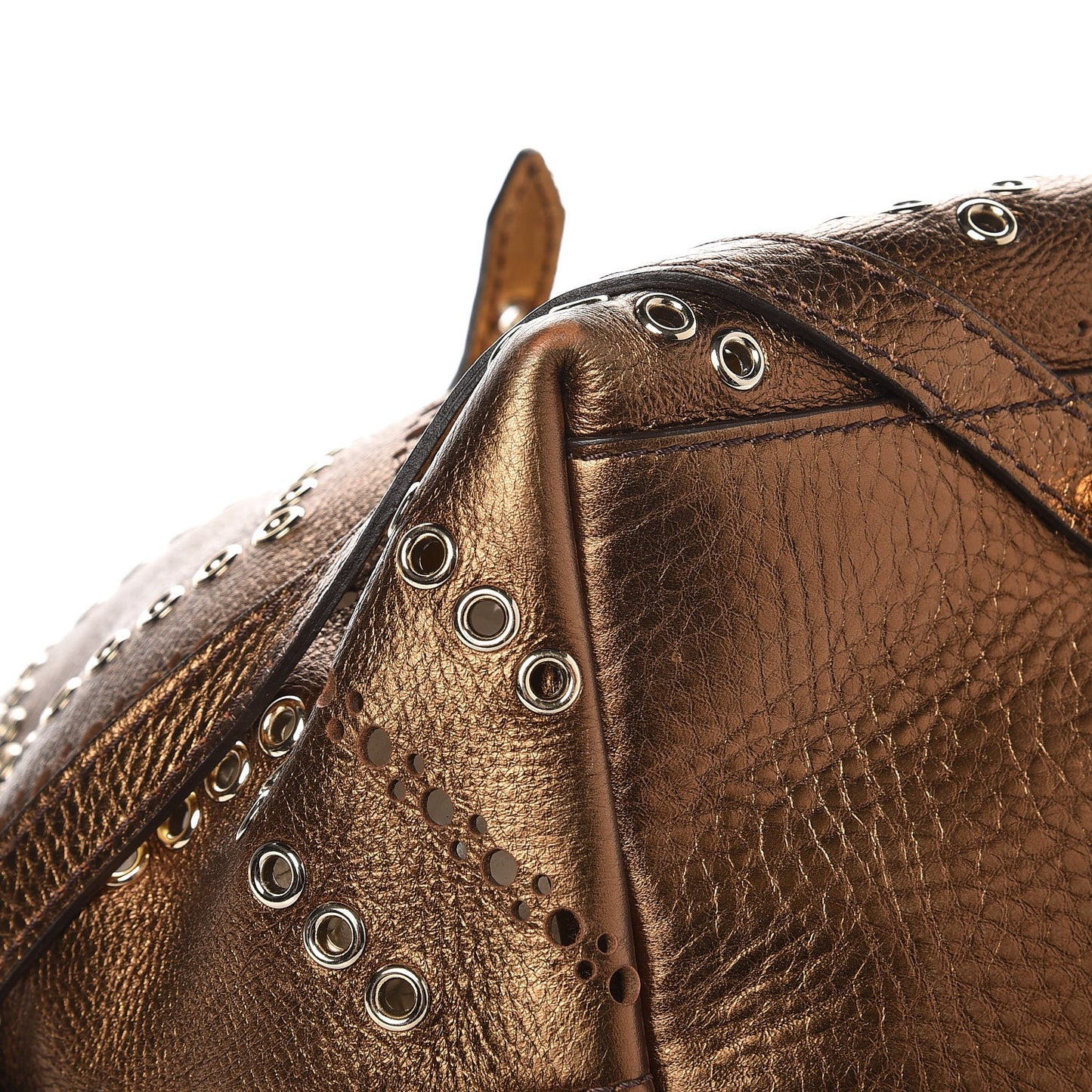 Metallic Calfskin Perforated Grommet Medium Salisbury Tote Bronze