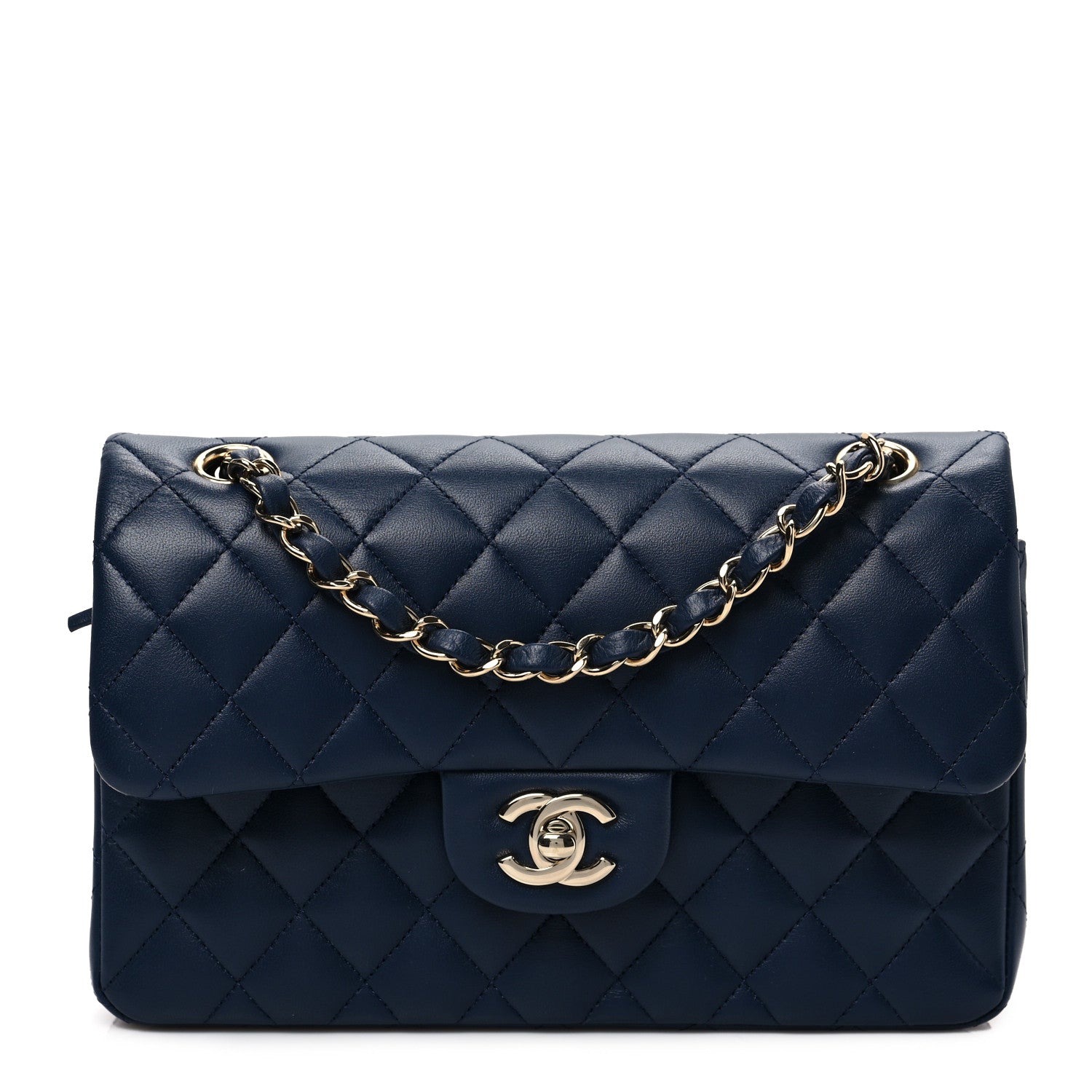 Chanel Lambskin Quilted Small Double Flap Dark Blue 1 of 8