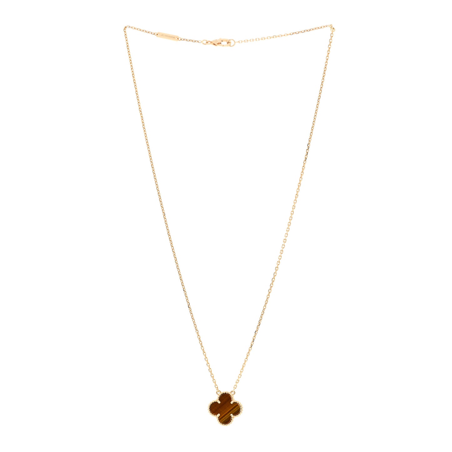 18K Yellow Gold Tiger Eye Vintage Alhambra Pendant Necklace