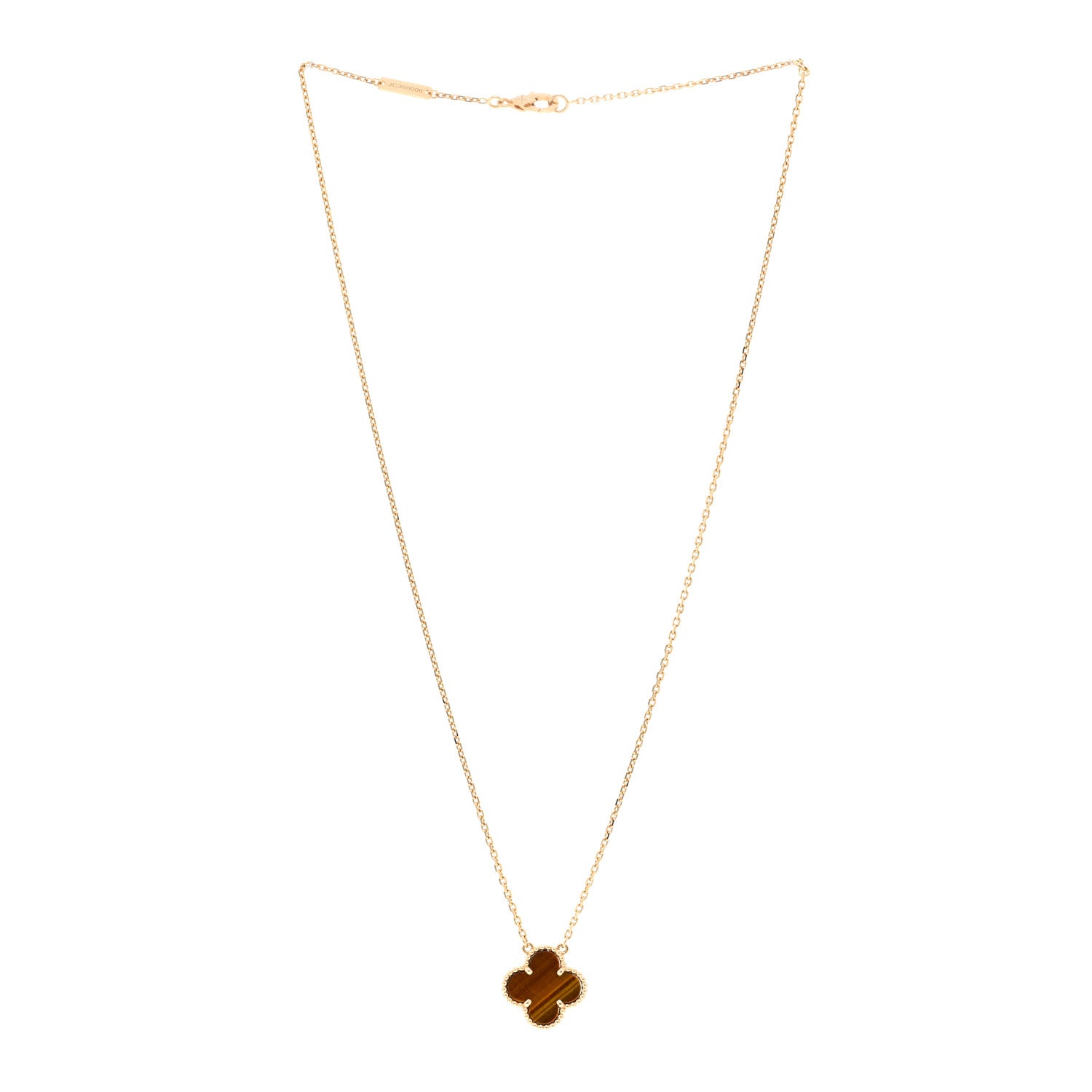 Van Cleef & Arpels 18K Yellow Gold Tiger Eye Vintage Alhambra Pendant Necklace 3 of 5
