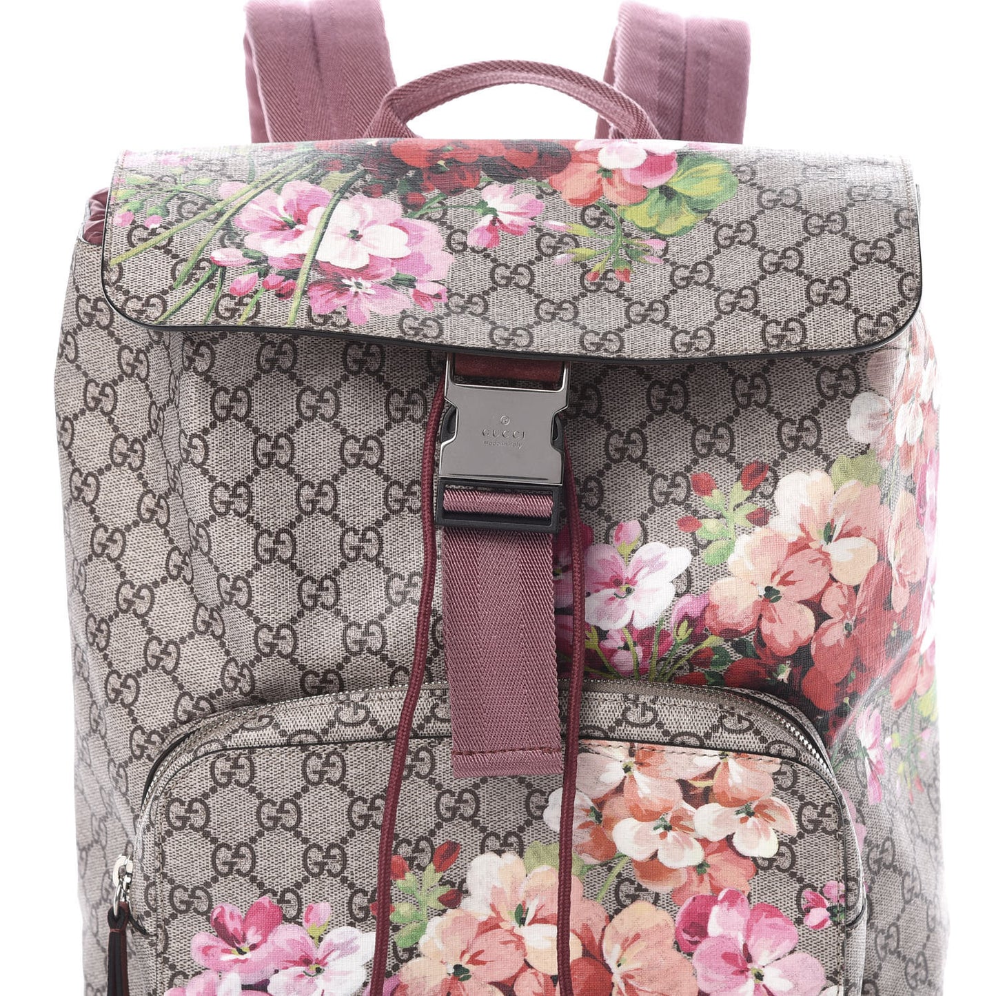 GG Supreme Monogram Blooms Medium Single Buckle Backpack Beige Multicolor Dry Rose