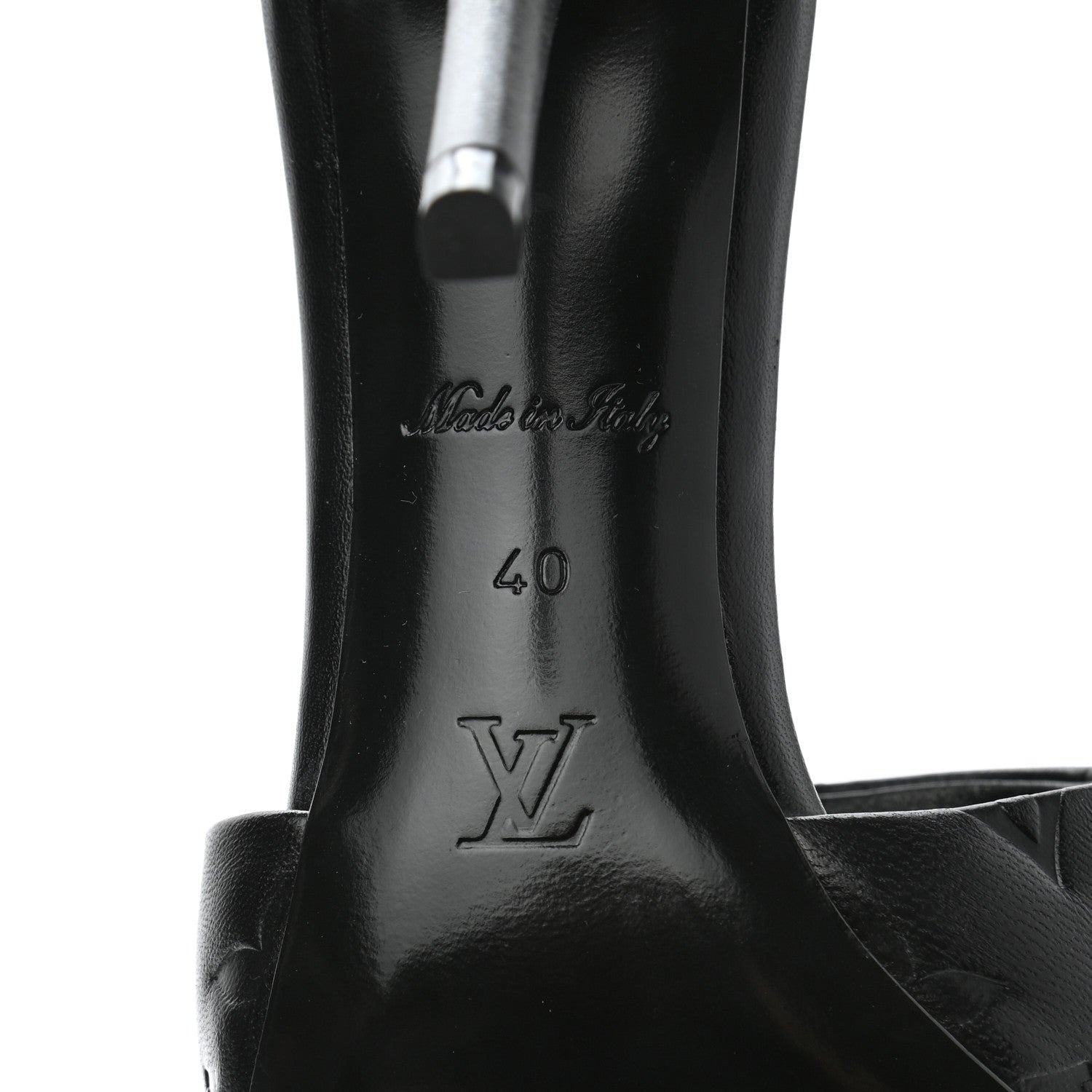 Louis Vuitton Lambskin Embossed Monogram Revival High Heel Mules 40 Black 6 of 7