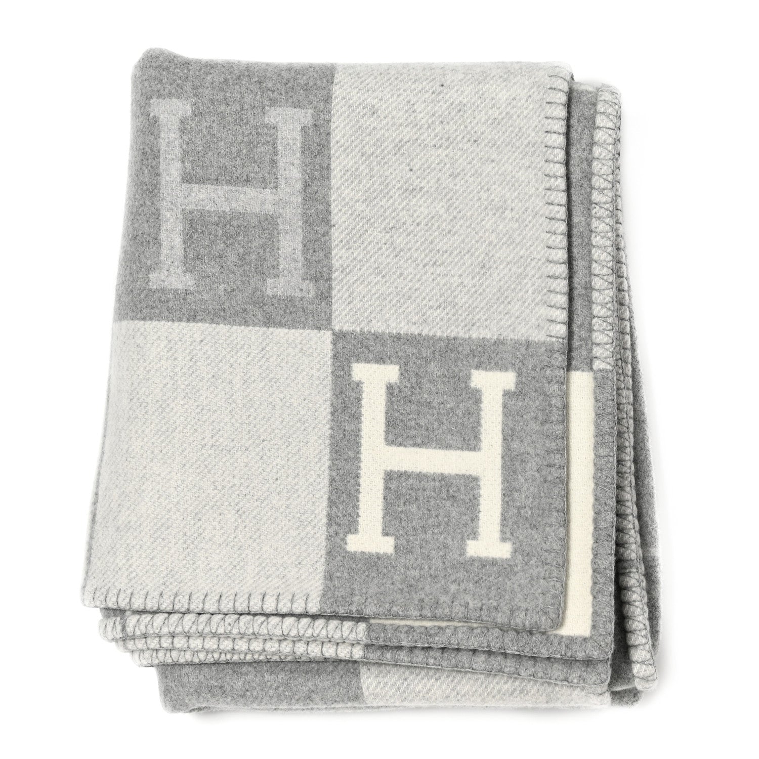 Hermes Wool Cashmere Avalon III Blanket Ecru Gris Clair 1 of 5