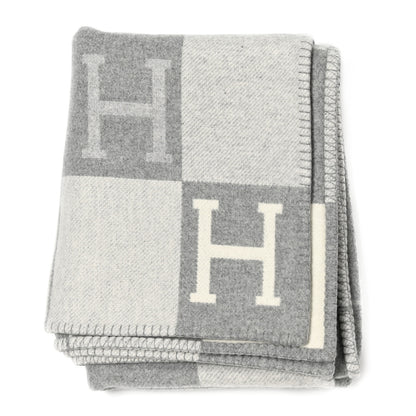 Hermes Wool Cashmere Avalon III Blanket Ecru Gris Clair 1 of 5
