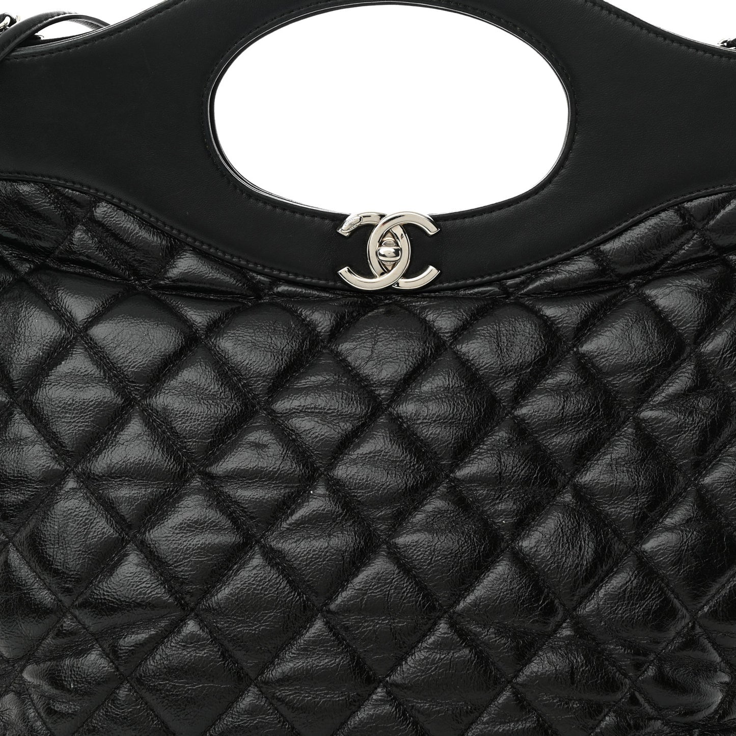 Shiny Aged Calfskin Quilted Large 31 Shopping Bag Black