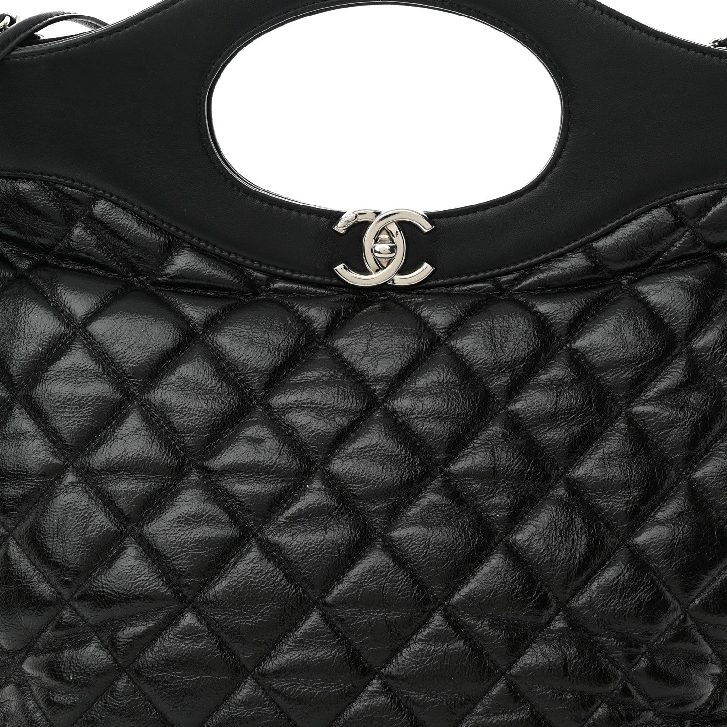 Chanel Shiny Aged Calfskin Quilted Large 31 Shopping Bag Black 8 of 11