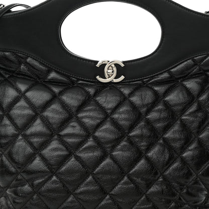 Chanel Shiny Aged Calfskin Quilted Large 31 Shopping Bag Black 8 of 11