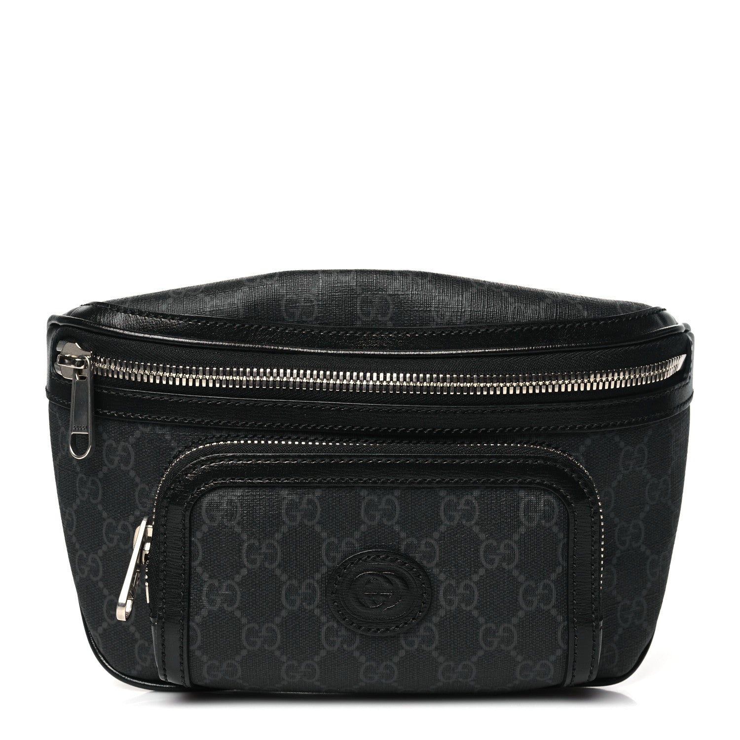 Gucci GG Supreme Monogram Textured Calfskin Retro Interlocking G Belt Bag Black 1 of 11