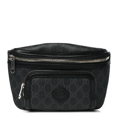 Gucci GG Supreme Monogram Textured Calfskin Retro Interlocking G Belt Bag Black 1 of 11