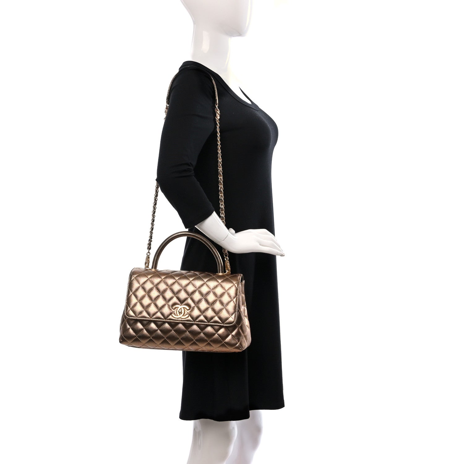 Chanel Metallic Caviar Quilted Small Coco Handle Flap Bronze 2 of 9