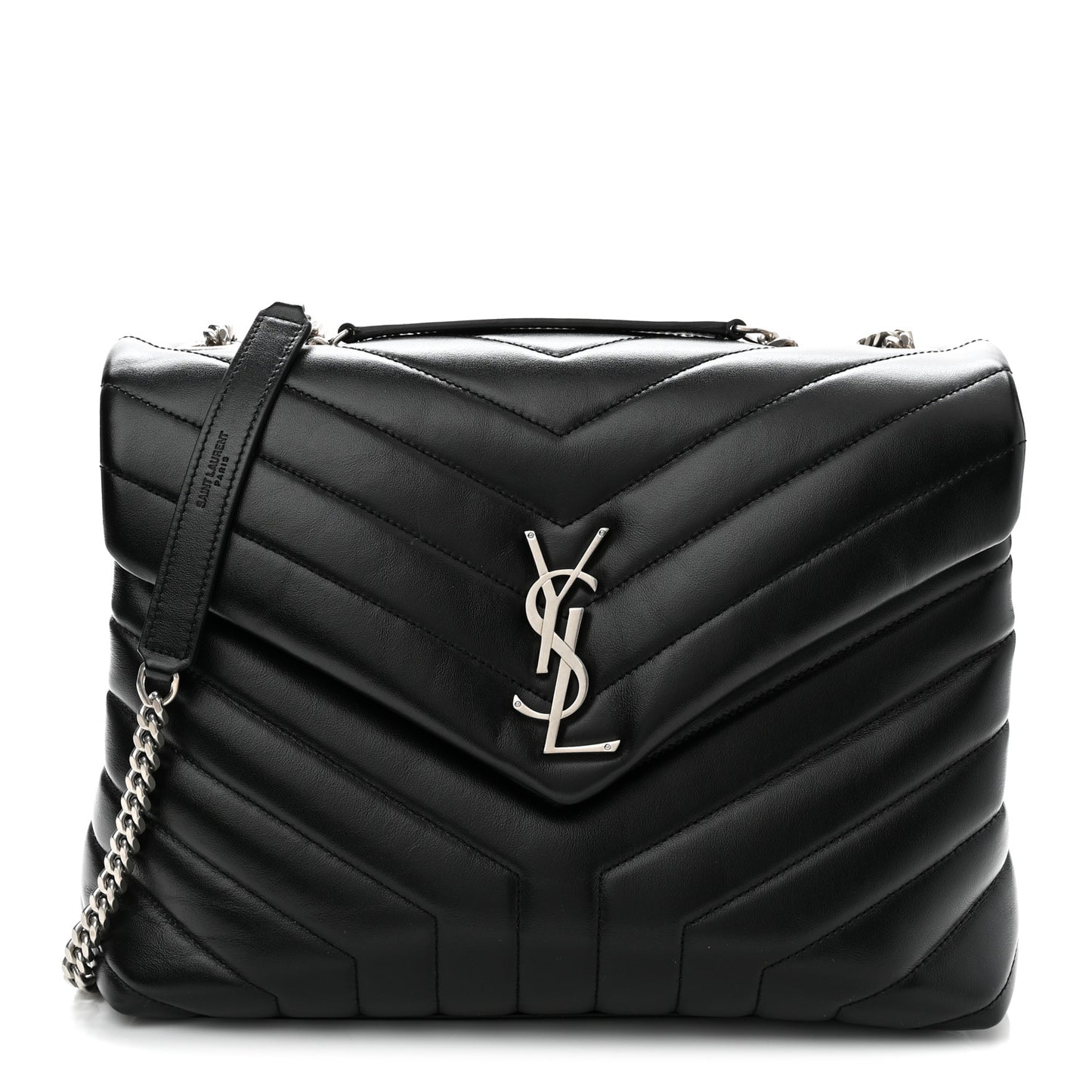 Calfskin Y Quilted Monogram Medium Loulou Chain Satchel Black